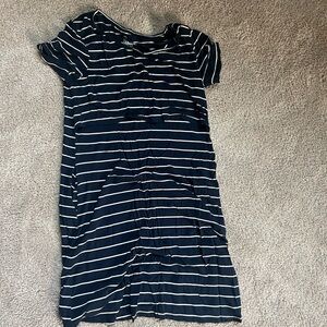 Kindred Bravely Navy and White Striped nursing breast feeding dress